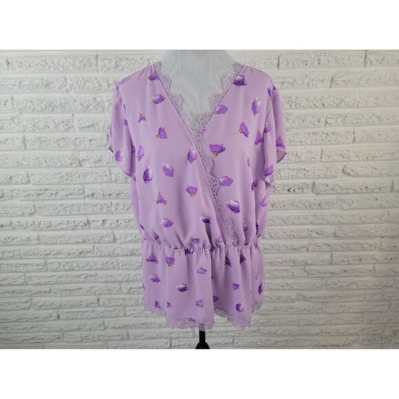 Limited Women Top 1X Plus Cap Sleeve Pullover Polyester Lined Purple FLO122XE - Picture 1 of 8